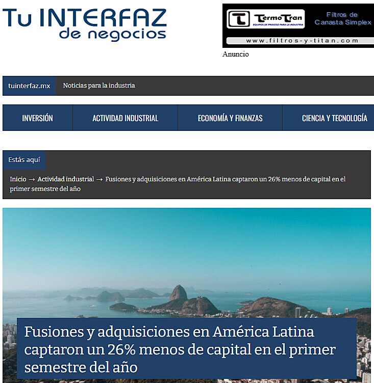 Fusiones y adquisiciones en Amrica Latina captaron un 26% menos de capital en el primer semestre del ao